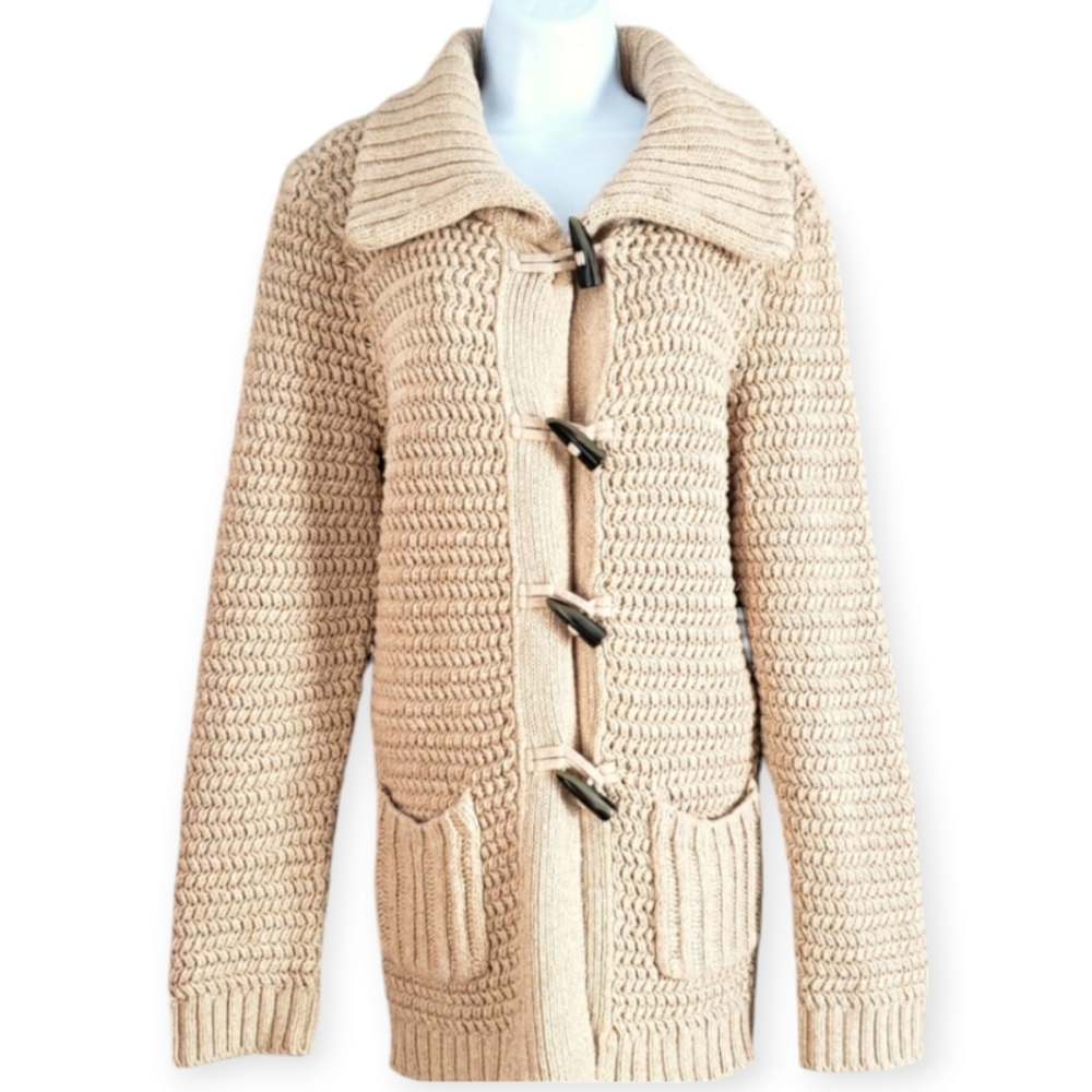Nwot Talbots Tan Open Weave Toggle Closure Wool B… - image 1